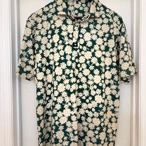 Bad Birdie Golf Polo Shirt Men Large Floral Green Cream Short Sleeve